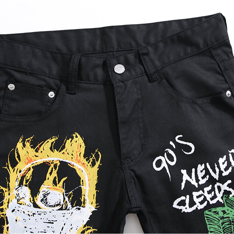 Mens Fashion Jeans Skull Flame 5646# Pure cotton high quality