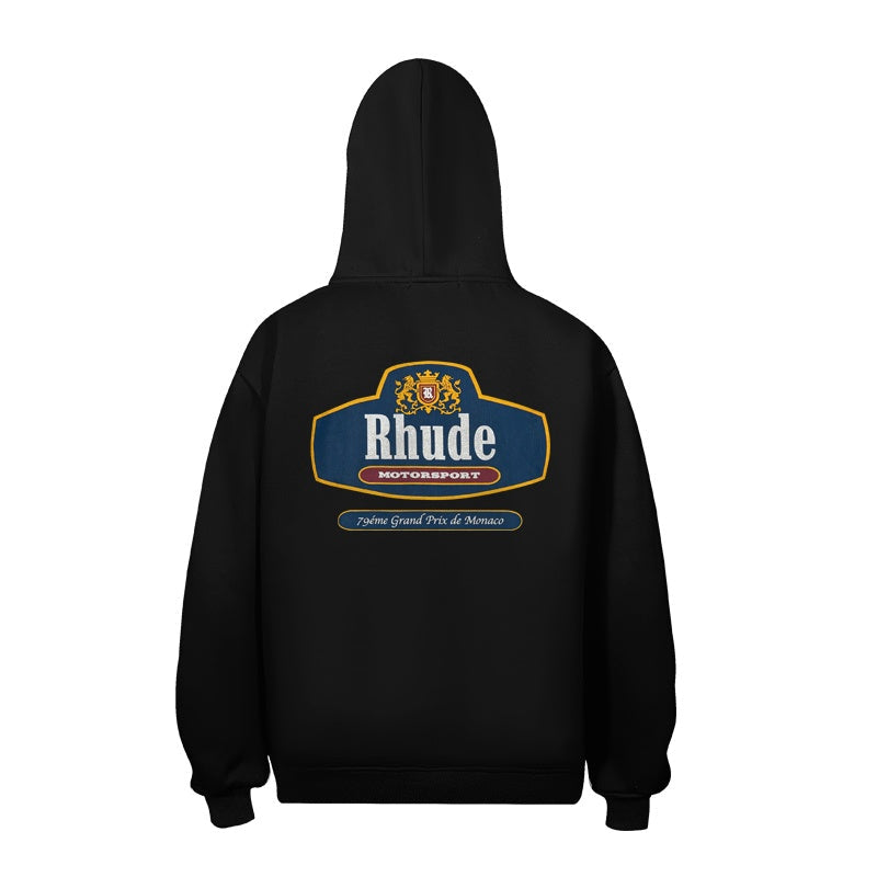 RHUDE Hoodie Dual‑Sided Graphic Retro Crest Hoodie