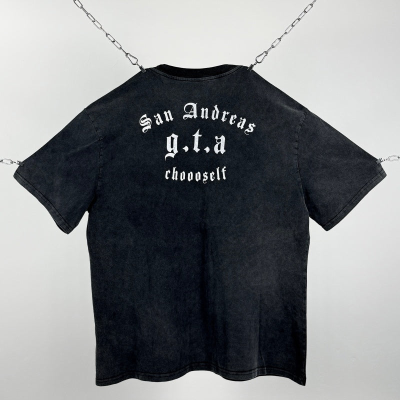 Unisex Vintage T Shirts GTA: San Andreas Limited Edition High-Street Short-Sleeve Tee â€?featuring a premium heavy-duty distressed wash, direct-to-garment white ink printing, and an unbeatable feel and texture.