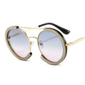 Trendy punk glasses diamond round frame uv protection