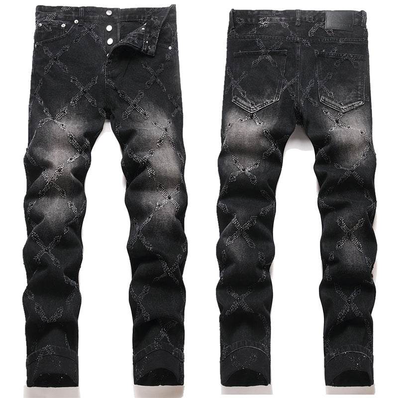 Mens Fashion Jeans Chain embroidery S8261# Pure cotton high quality