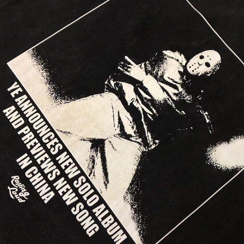 Saint Michael T Shirts Grunge Washed Black Oversized Tee Masked Figure Square Border Portrait Print