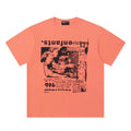 ERD T Shirts Bright Orange Distorted Text Vintage Sketch Collage Top