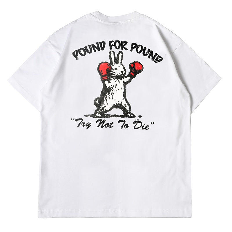 Mens T-shirt Vintage American-style Super cute boxing rabbit