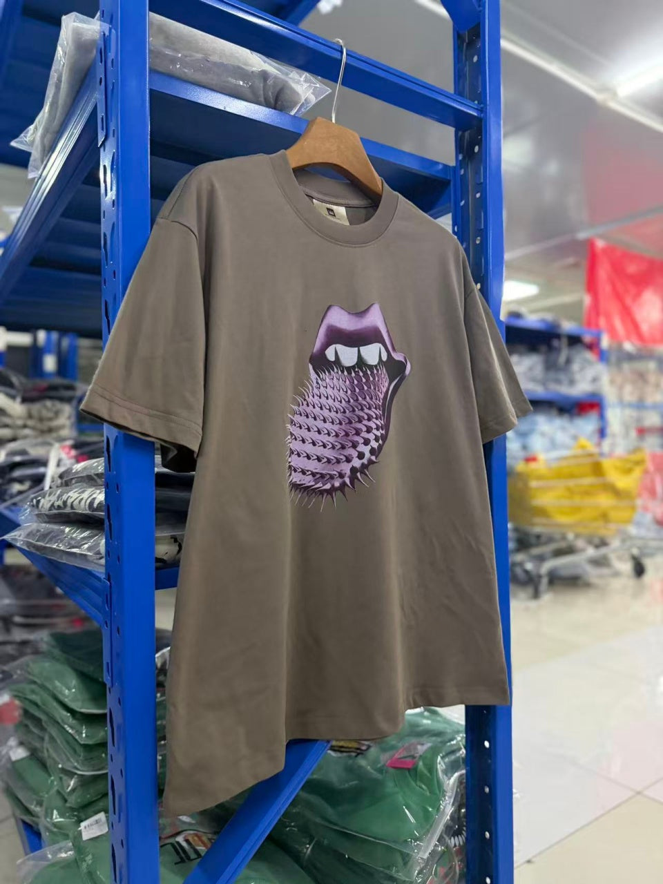 Vintage style washed summer wear T shirt Purple spiky tongue 260G pure cotton high-quality streetwear