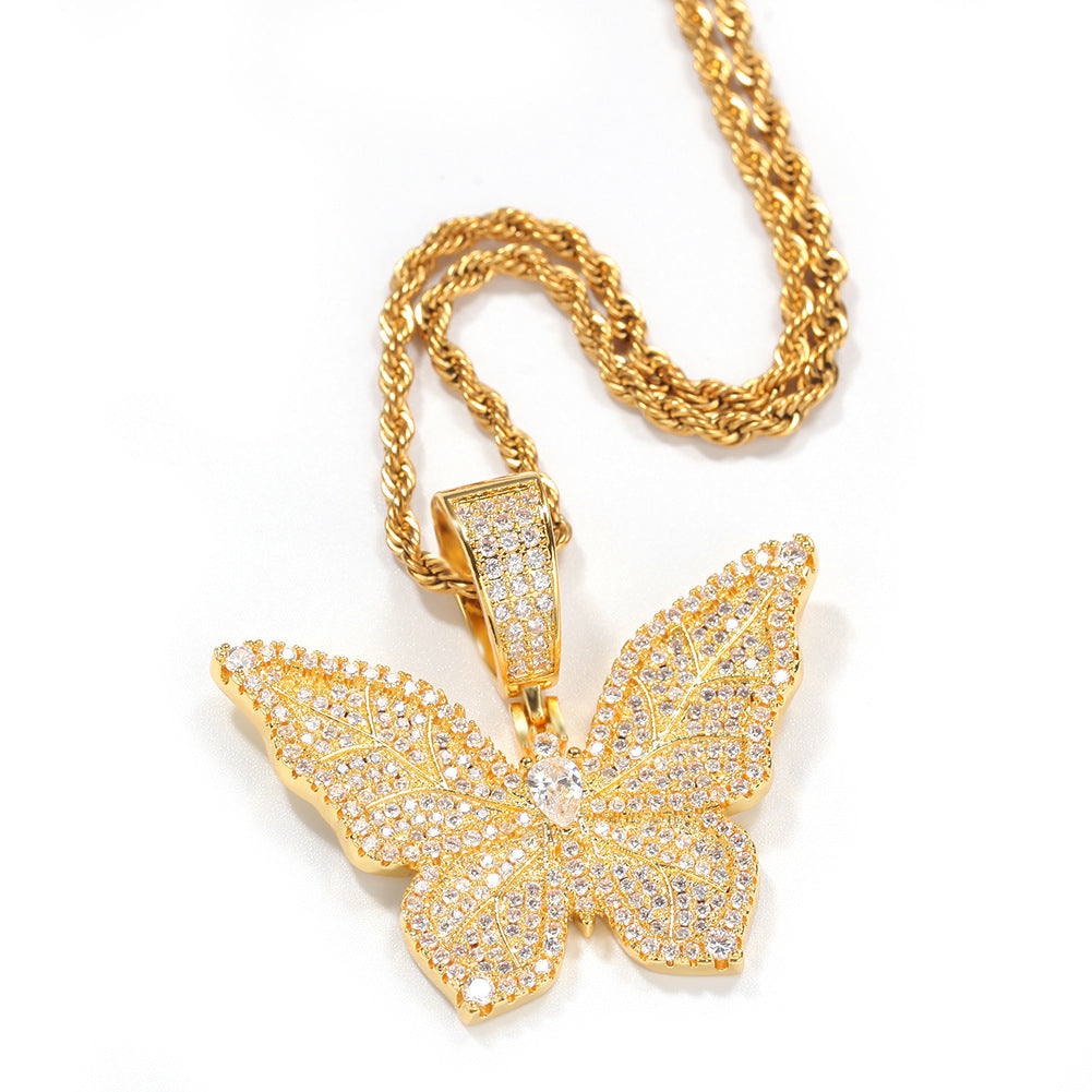 Jewelry Hip Hop Zircon Butterfly Pendant Necklace ins Wind Butterfly Animal St. Valentine's Spectrum
