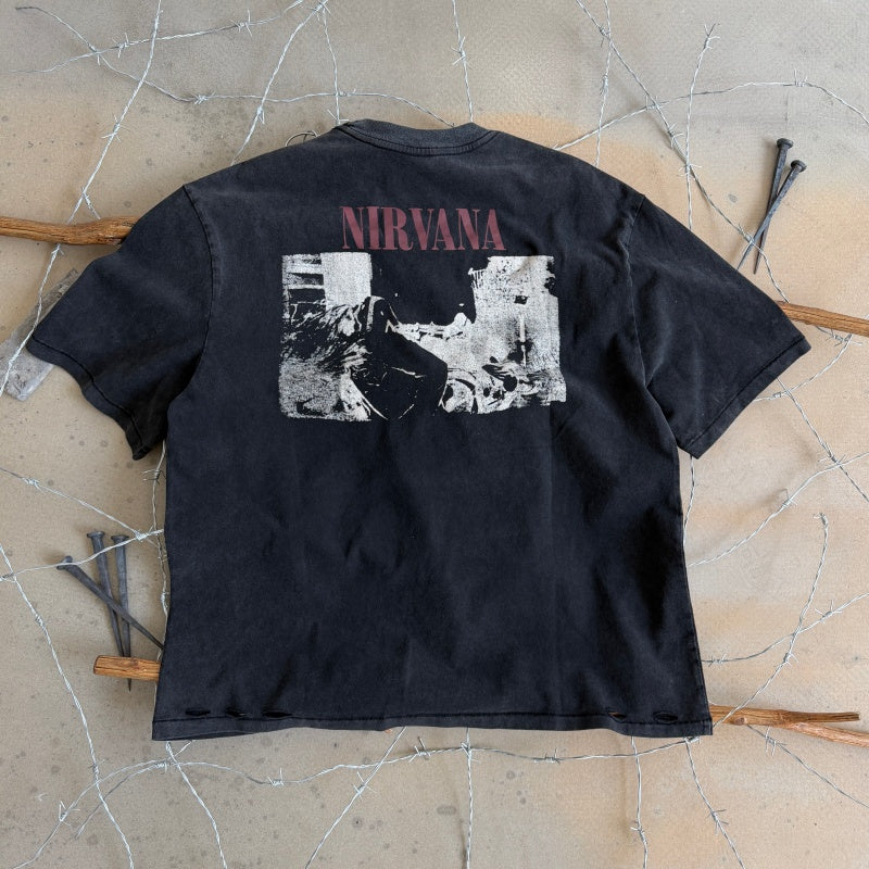 Unisex Vintage T Shirts An ultra-rare piece worn by Kurt Cobain during the 1990 tour: the SONIC YOUTH x NIRVANA collaboration. Crafted from heavyweight 260g pure cotton fabric, it features vintage single-stitch construction and a heavy enzyme-washed