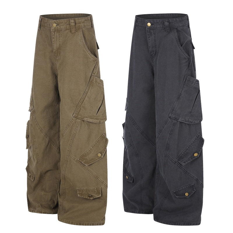 American-style streetwear harem pants Retro Heavy Fabric Multi Compartment