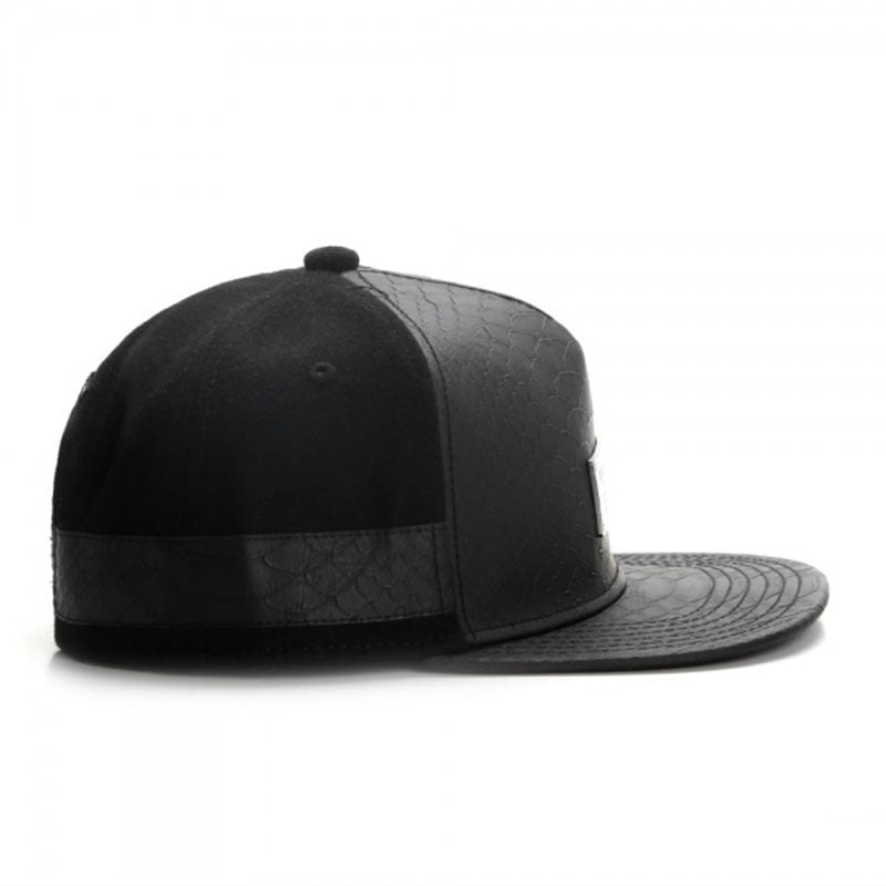 Trendy flat brimmed snapback hatsleather iron logo