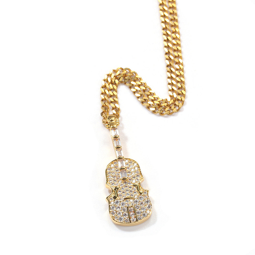 Jewelry Copper Zircon Violin Pendant Necklace Spectrum