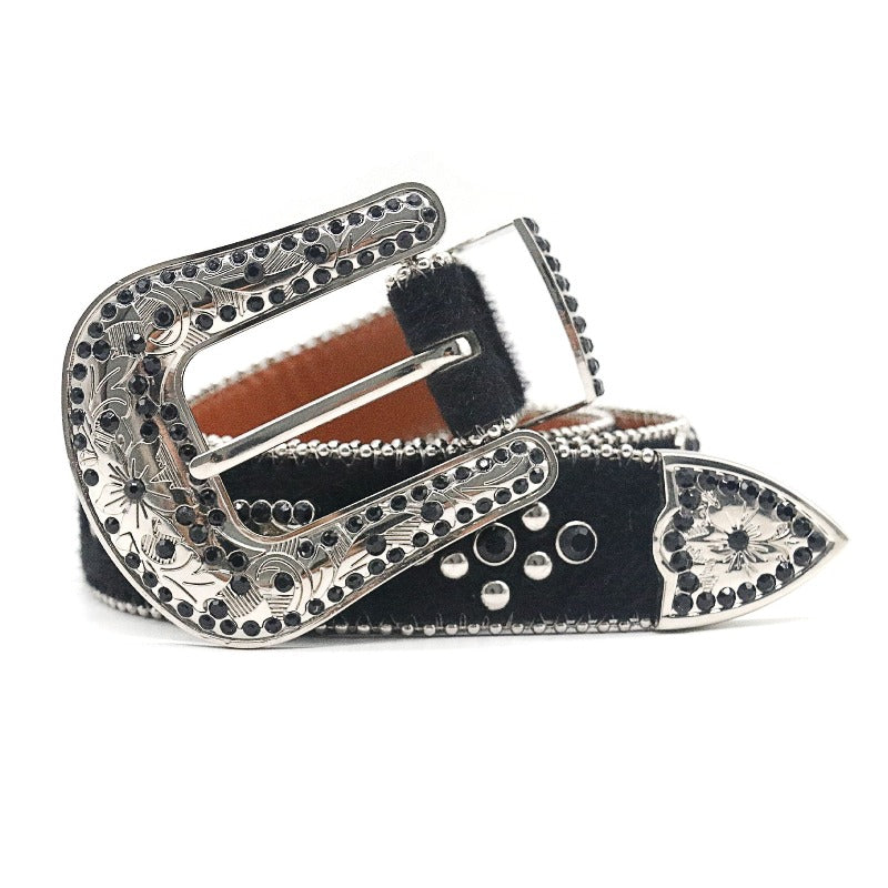 Hip-hop punk rhinestone belt horsehair y2k decoration