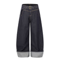 American-style streetwear harem pants Rolled Cuff Rhinestone Wide Leg Silhouette