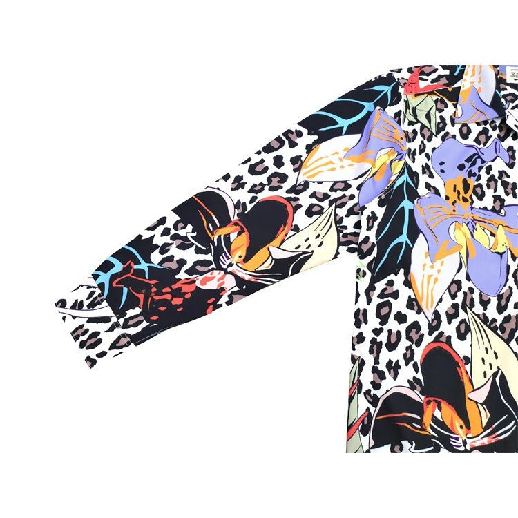 GUILTYPARTIES TIGER Long sleeved shirt GUILTYPARTIES TIGER 21AW SKA JACKET Leopard print floral long-sleeved shirt men
