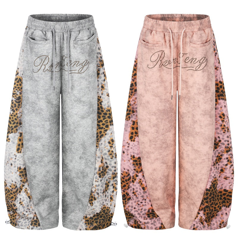 American-style streetwear harem pants Cursive Letter Print Baggy Silhouette