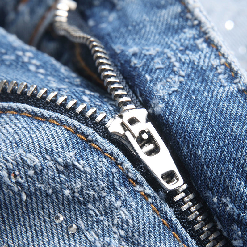 Mens Fashion Jeans rhinestones Wide-leg pants 5722# Pure cotton high quality