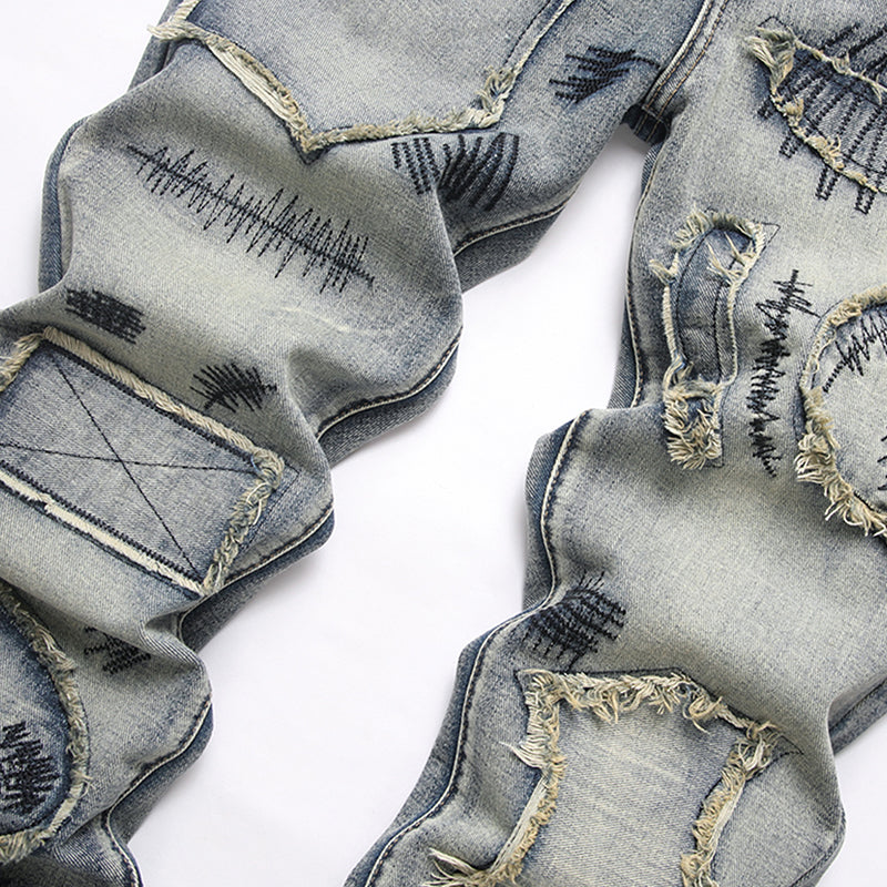 Mens Fashion Jeans Patchwork wide-leg pants 5713# Pure cotton high quality