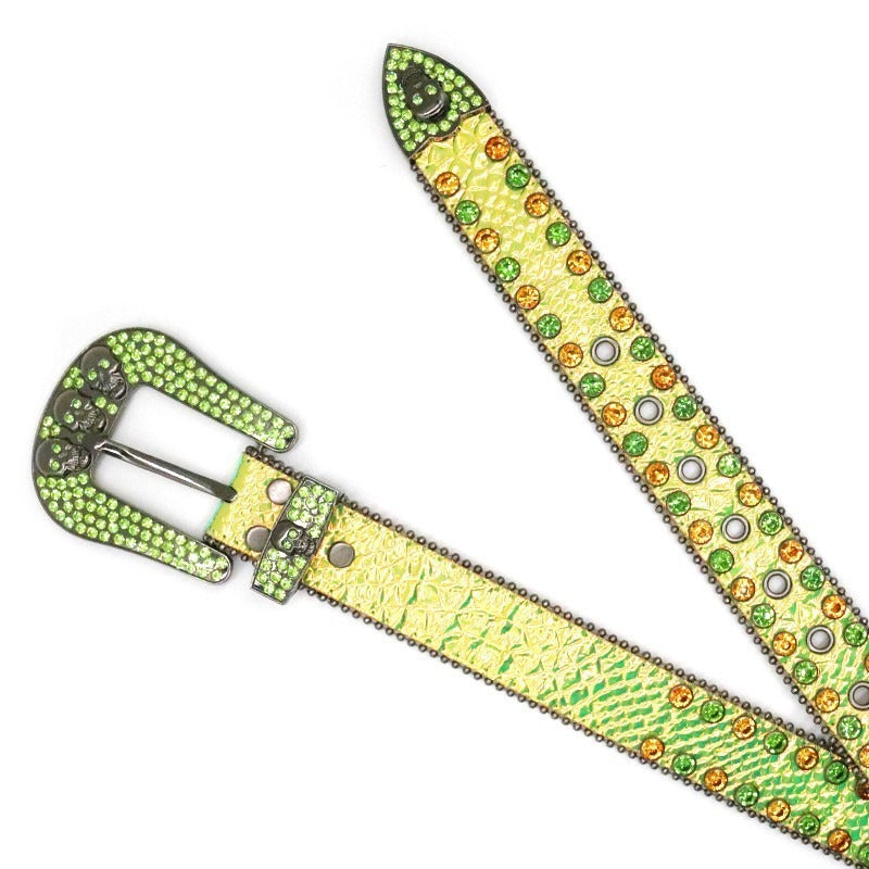 Hip-hop punk rhinestone belt snakeskin pattern