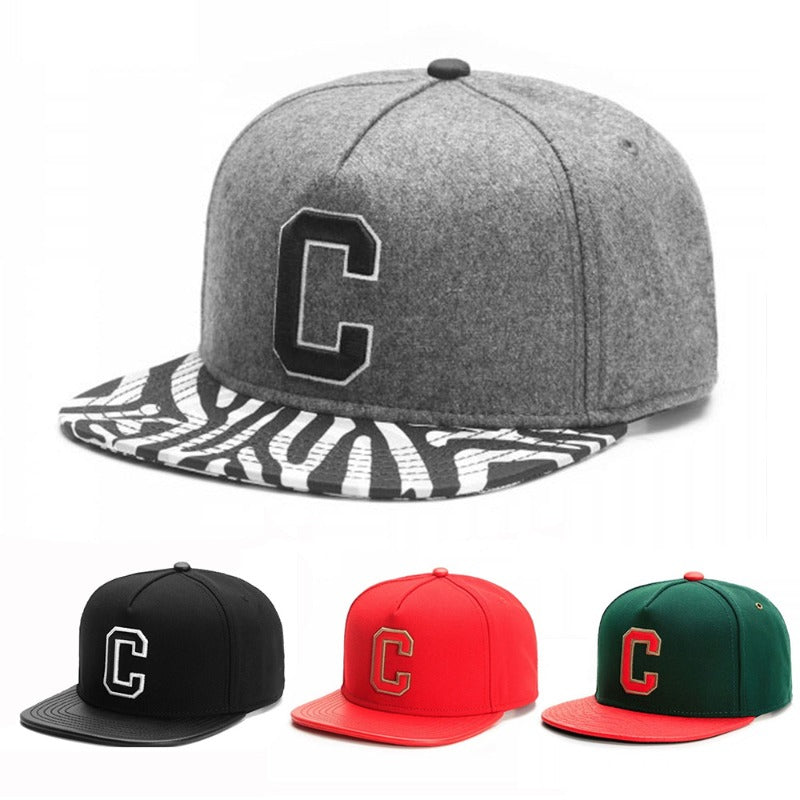 Trendy flat brimmed snapback hatsletterc spring summer sun hat
