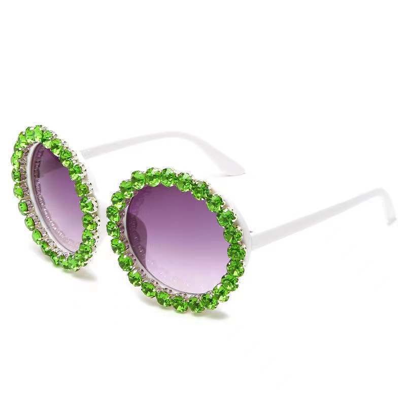 Trendy punk glasses diamond round frame sunscreen
