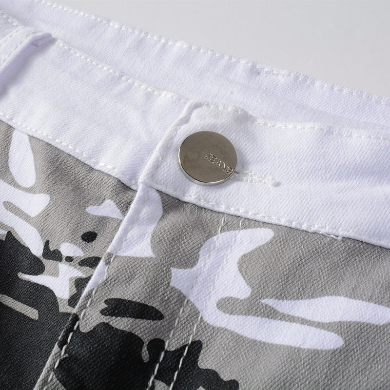 Mens Fashion Jeans White camouflage 5602# Pure cotton high quality