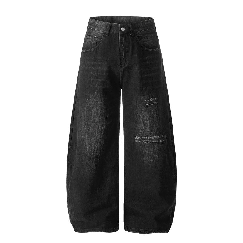 American-style streetwear harem pants Whiskering Ripped Wide Leg Wear