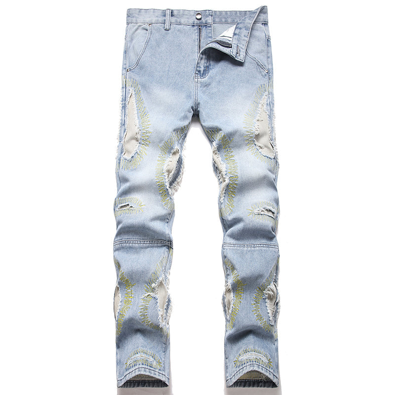 Mens Fashion Jeans Destroy embroidery thread balls 5720# Pure cotton high quality