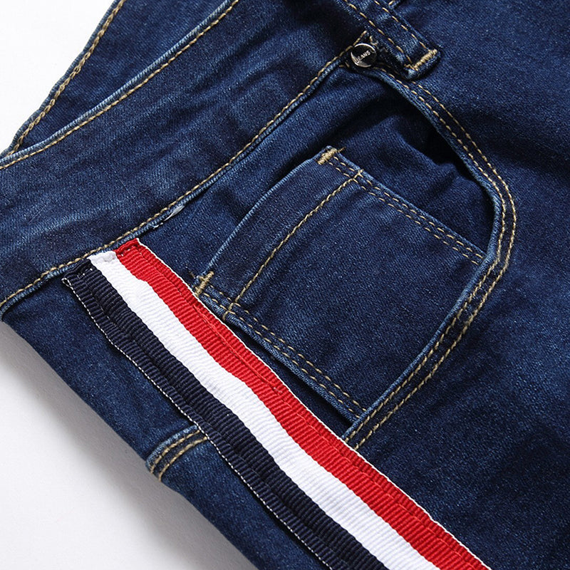 Mens Fashion Jeans Red stripes 7163# Pure cotton high quality