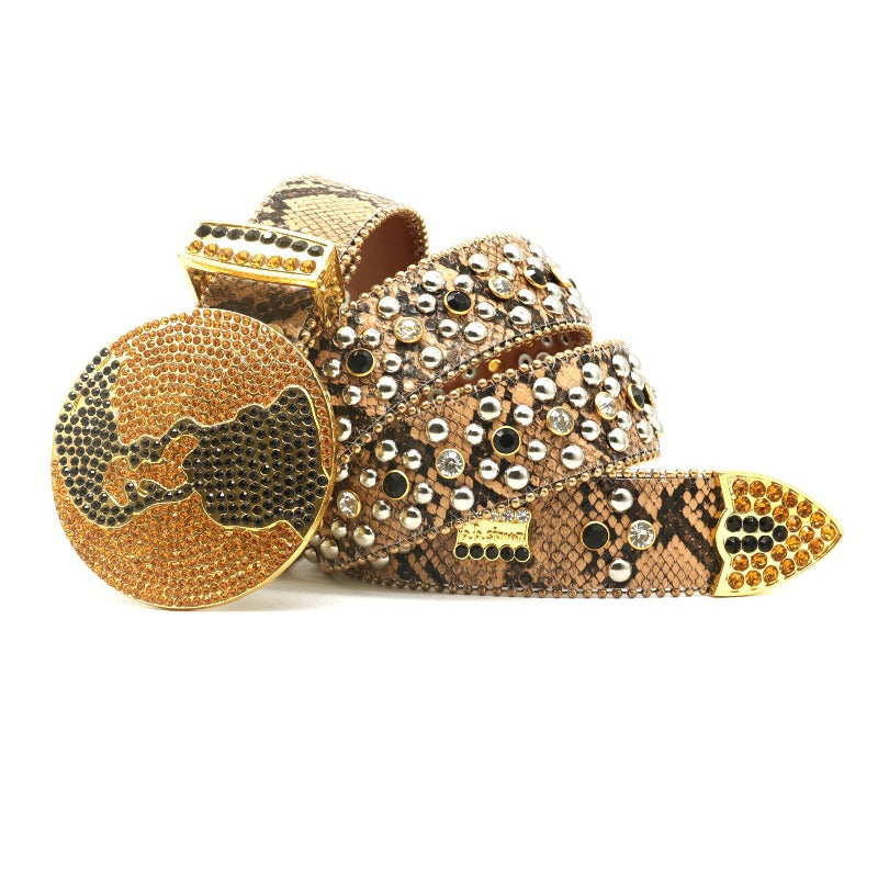 Hip-hop punk rhinestone belt earth buckle punk style