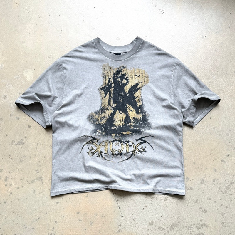 Unisex Vintage T Shirts Saint x Purpose Tour Rock Demon Limited Edition: Single-stitch construction, special enzyme-wash and pigment-dyeing process, and American-style plastisol ink printing.