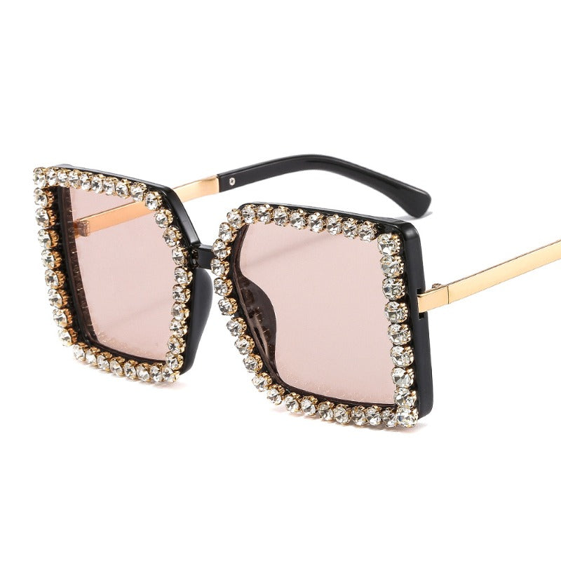 Trendy punk glasses diamond-encrusted uv protection