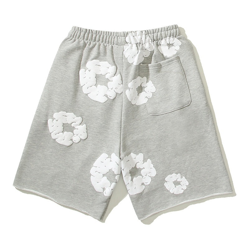 Denim Tears Shorts Cotton All-Over Flower Wreath Graphic Oversized Drawstring Shorts