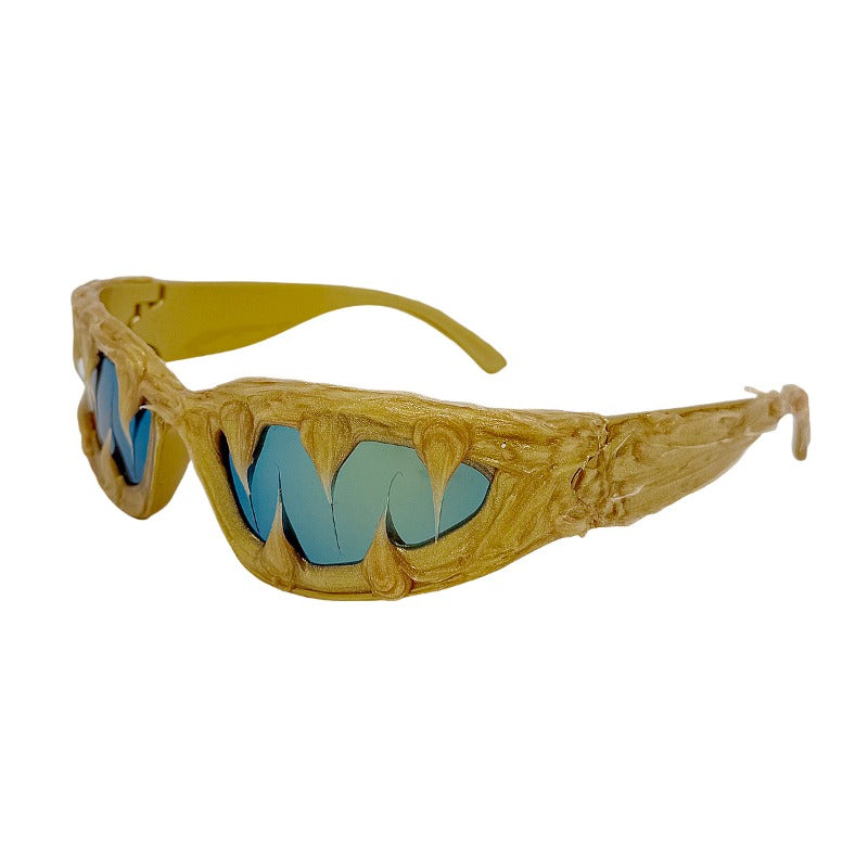 Trendy punk glasses shark teeth glue