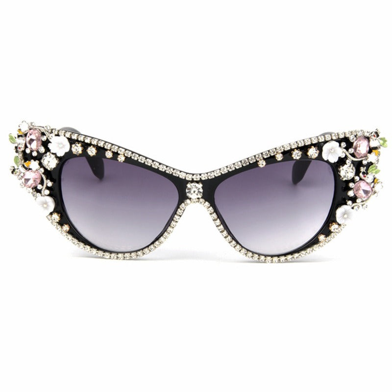 Trendy punk glasses cat eyes with diamonds