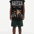 BIG FACE Drop-Shoulder Tank Top High-street vintage style featuring a small neckline, white-ink digital direct-to-garment (DTG) printing, and a heavy-duty, distressed wash finish; crafted from 260g double-yarn plain-knit fabric.