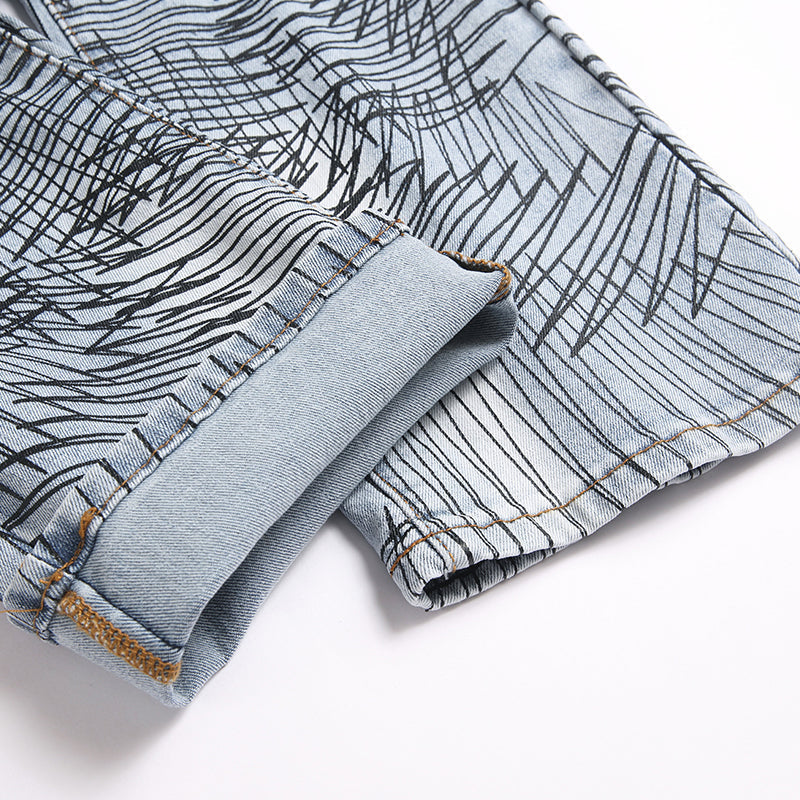 Mens Fashion Jeans Cross-line wide-leg pants 5718# Pure cotton high quality