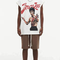 BIG FACE Drop-Shoulder Tank Top High-street vintage style featuring a small neckline, white-ink digital direct-to-garment (DTG) printing, and a heavy-duty, distressed wash finish; crafted from 260g double-yarn plain-knit fabric.