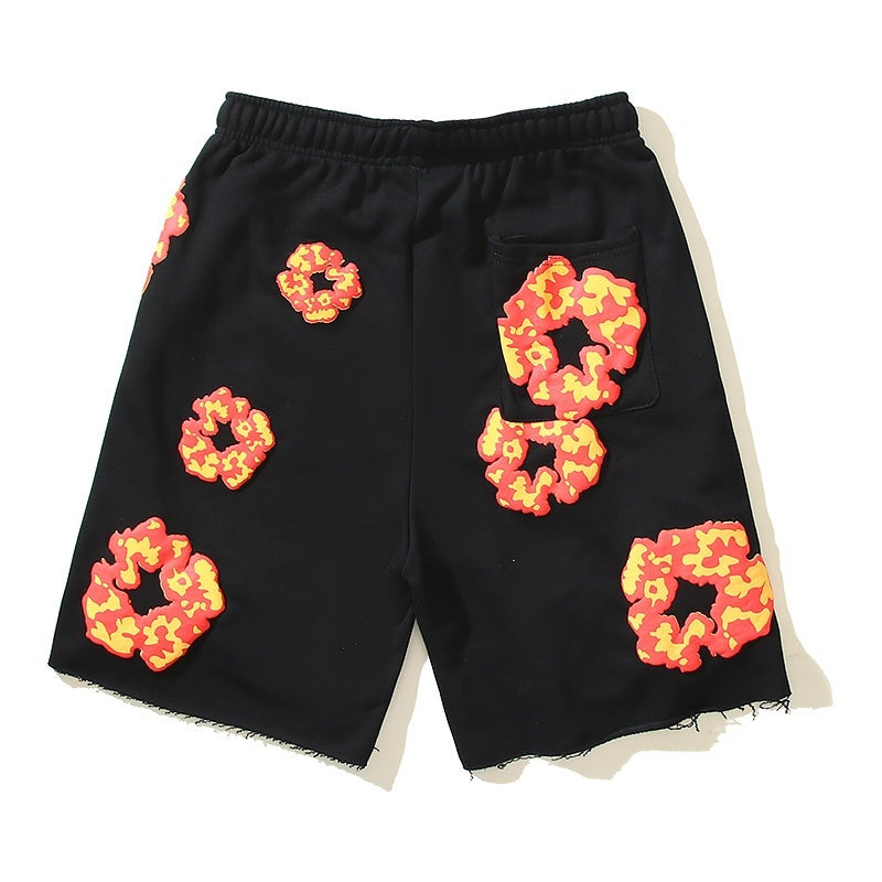 Denim Tears Shorts Cotton All-Over Flame Flower Wreath Graphic Oversized Drawstring