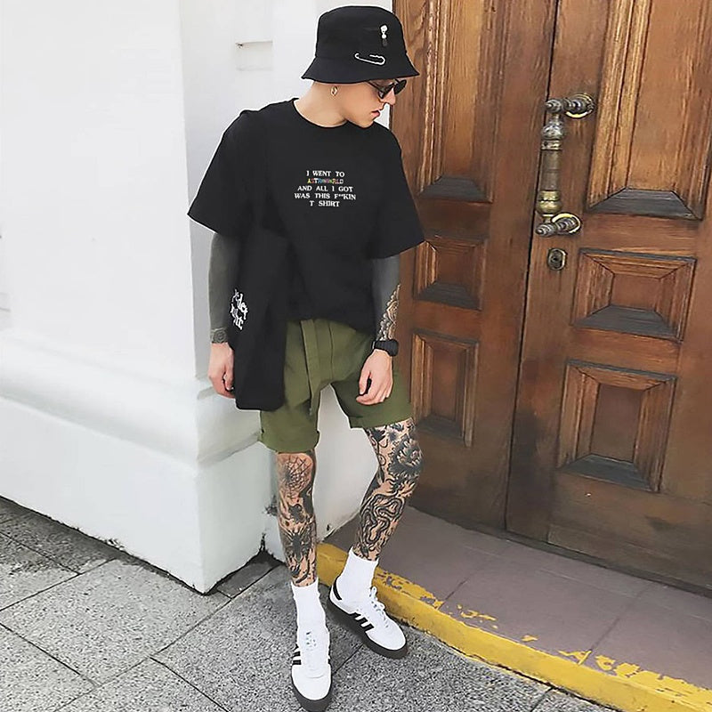 Mens T-shirt Vintage American-style Kanye & Travis Scott Minimalist Letter Print