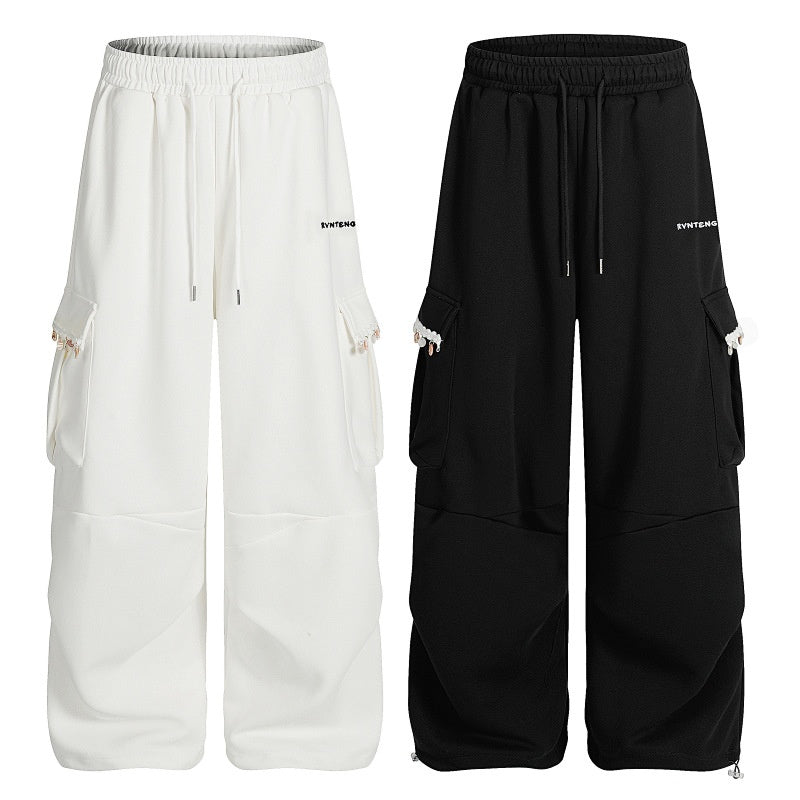 American-style streetwear harem pants Multi Flap Cargo Pockets Soft Brushed Fabric