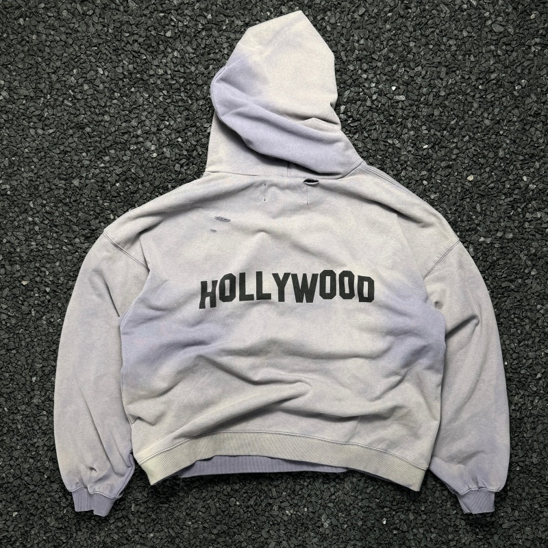 Unisex Vintage Hoodie [Twilight Mountain Purple] PalyHollywood SS25 PL Classic Logo Limited Edition Washed & Distressed Hoodie