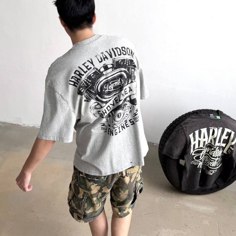 Unisex Vintage T Shirts Saint X BerBerJin X Harley three-way collaboration; heavyweight 280g fabric (post-wash); vintage single-stitch and blind-stitch construction; garment-dyed with enzyme wash and distressed finish.