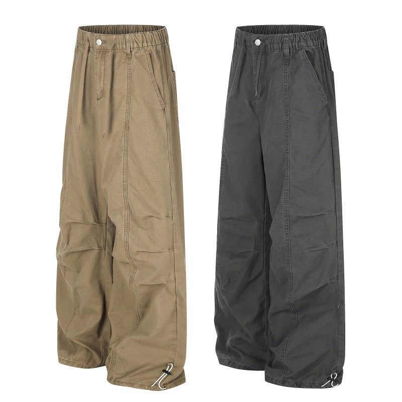 American-style streetwear harem pants Elasticated Waist Gathered Panel Washed Fabric