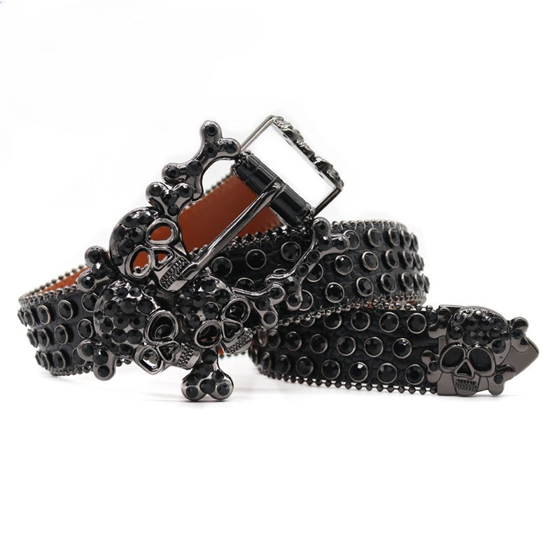Hip-hop punk rhinestone belt skull head exaggerated