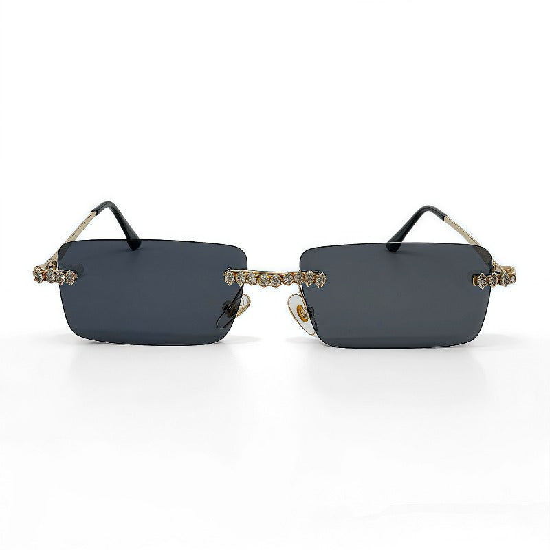 Trendy punk glasses rimless rectangular diamond