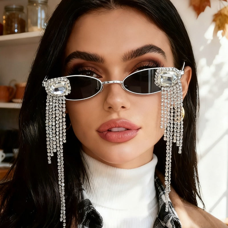 Trendy punk glasses sparkling diamond tassel