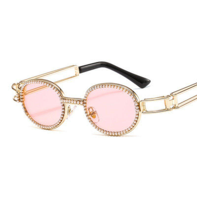 Trendy punk glasses small oval dot diamond sunshade