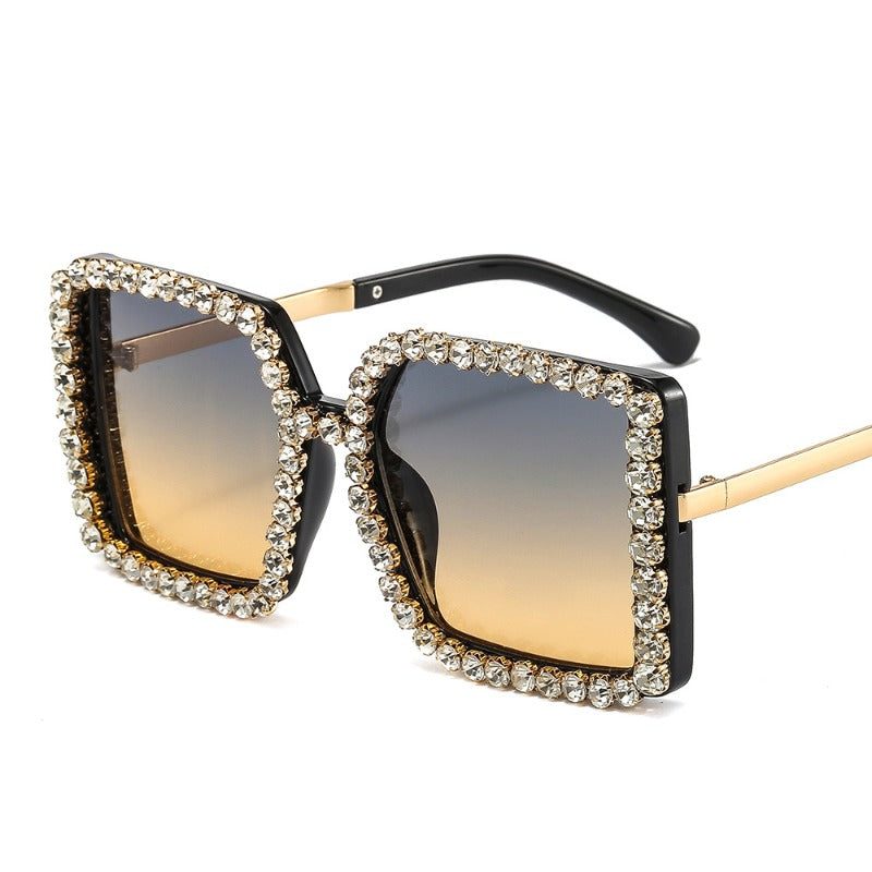 Trendy punk glasses diamond-encrusted uv protection