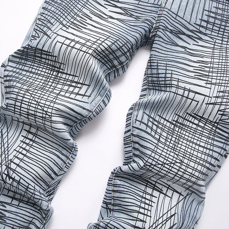 Mens Fashion Jeans Cross-line wide-leg pants 5718# Pure cotton high quality