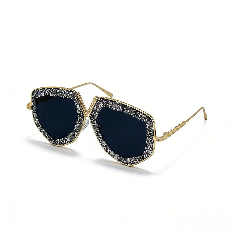 Trendy punk glasses retro sparkling diamond sunscreen