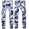 Mens Fashion Jeans Blue paintbrush graffiti 8837# Pure cotton high quality